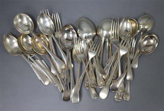 A mixed part canteen of 20th century Old English pattern flatware, various dates and makers, 65.5 oz.